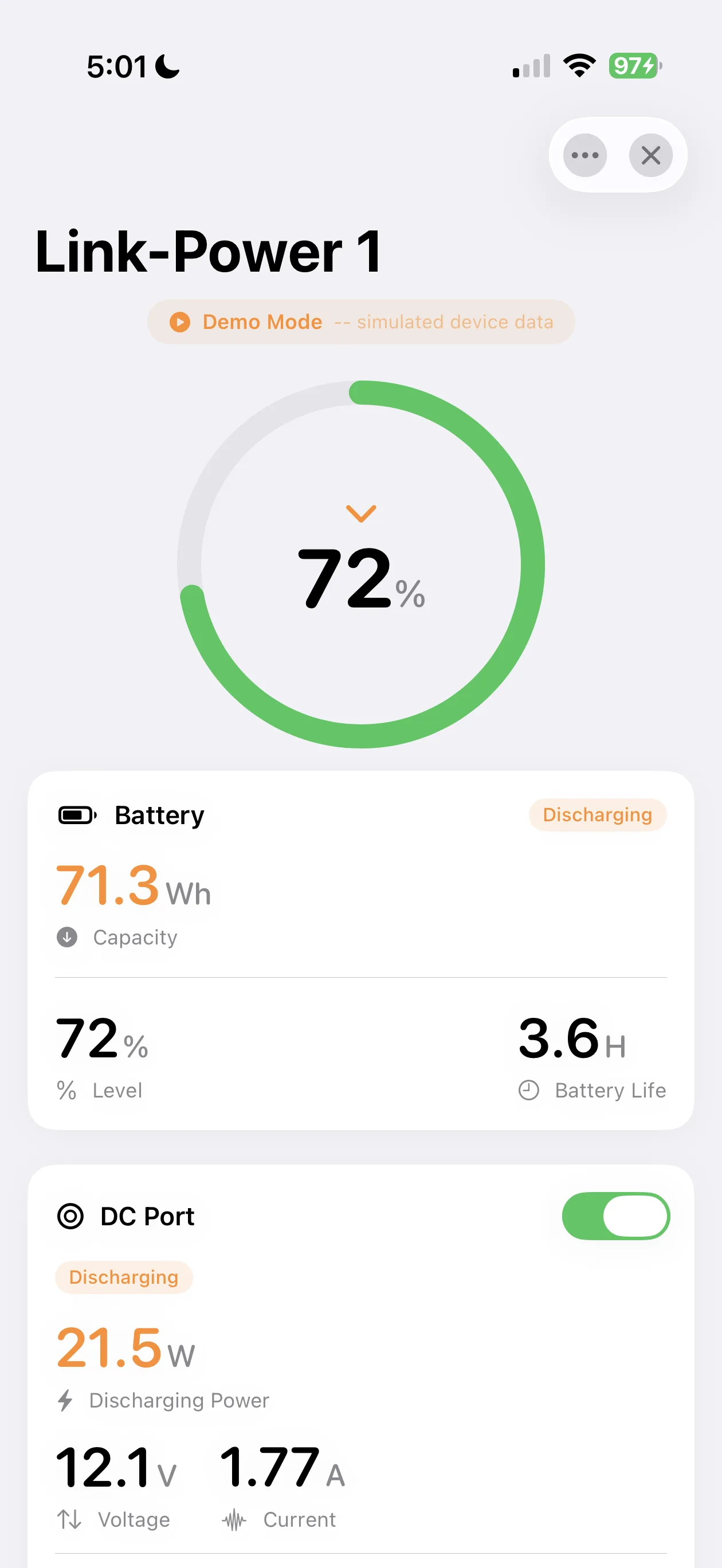 Live battery dashboard