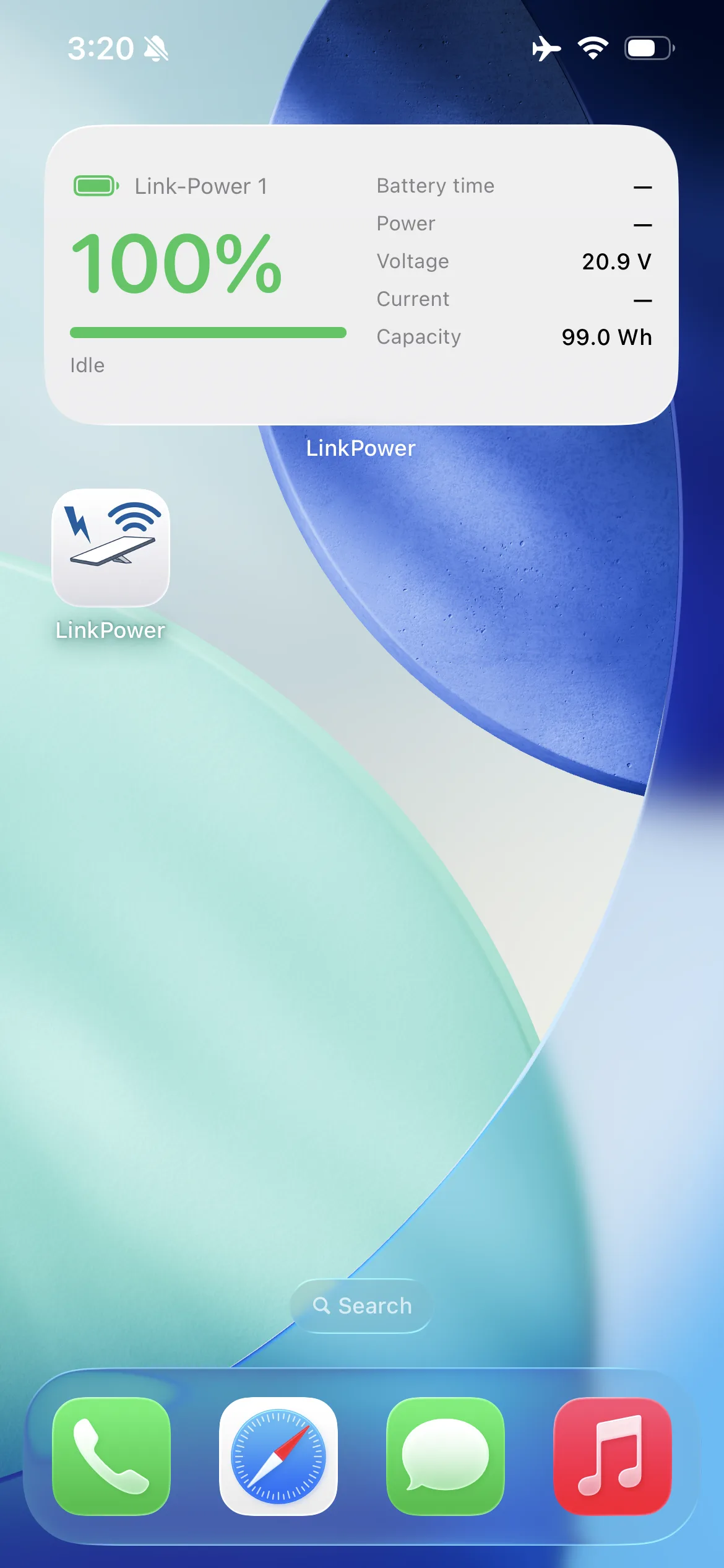 LinkPower Companion Home Screen widget showing Link-Power battery state
